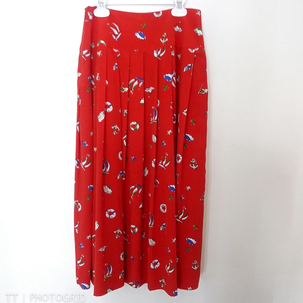 Vintage nautical print pleated maxi skirt